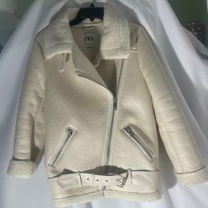 Zara Winter White Suede/Leather Jkt- Fully Lined, Warm and Wonderful! Small